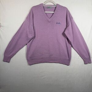 Vintage Aureus Purple V-Neck Knit Sweater L Embroidered Chest Logo